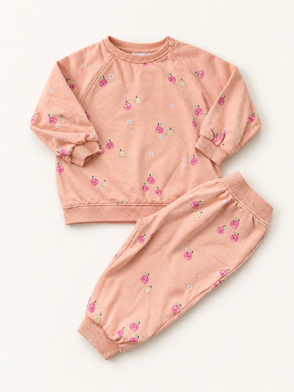 Zara Peach-Pink Cherry Print Kids Pajama Set